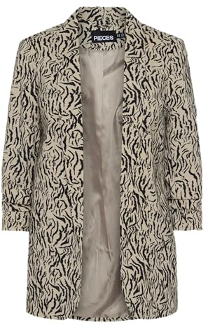 PIECES Women's Blazer, White Pepper/AOP: Graphic, 10