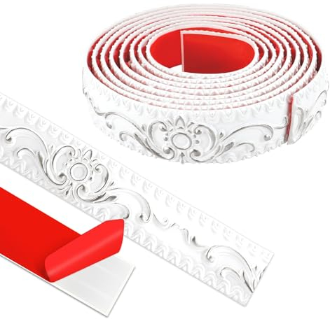 ZTVOWTO Wandleisten Selbstklebend, Deckenleisten Selbstklebend, 3D Deckenleisten Styropor füR Spiegelkanten, MöBel, TüRrahmen, Decken, Wohndekoration (Weiß mit Silber, 300cm*3.6cm)