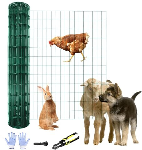 Tongmo 3 ft x 100 ft Green PVC Coated Welded Wire Fence, 16GA Garden Chicken Wire Fence Roll, Mesh Size 2 x 4 Hardware Cloth, Ideal for Yard Protection and Poultry Netting