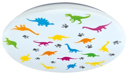 Licht-Erlebnisse LED Deckenleuchte Kinderzimmer IP44 Weiß Bunt Ø 33,5 cm 4000 K 1300 lm neutralweiß Dinosaurier Kinderzimmerlampe Decke