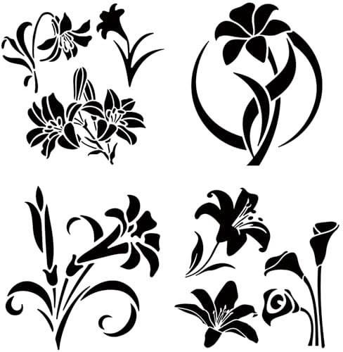 GORGECRAFT 4 Stil Blumen-Autoaufkleber Lilien-Wandaufkleber Schwarze Motorrad-Dekoration wasserdichte Selbstklebende Aufkleber Für Auto Laptop Fenster Stoßstangenaufkleber Für SUV LKW Motorrad Türen