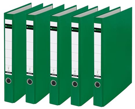 Leitz Plastik-Ringordner ohne Schlitze A4, 5er Pack, Grün, 3,5 cm Rückenbreite, PP-laminierter Einband, 10140055