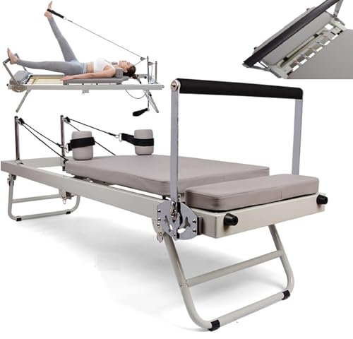 Pilates Reformer mit Zubehör - Faltbares Design, Box, Sprungbrett, Fußschlaufe - 10 Edelstahlfedern - 199.6 kg Gewichtskapazität