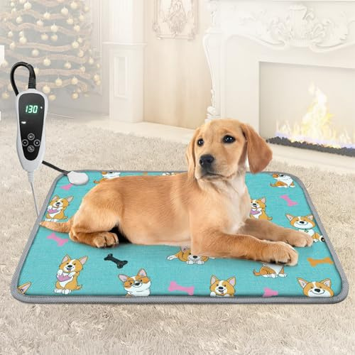 GOLOPET Pet Heating Pad 22x18 in Cat Heating Pads, Waterproof Smart Thermostat Switch, Adjustable Heated Cat Bed with Wire Rope Wires - Blue