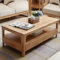 Moderner Couchtisch aus Holz mit 4 Beinen und Stauraum, rechteckiger Cocktailtisch, nordischer Couchtisch mit Schublade aus Massivholz, rechteckiger Aufbewahrungstisch, Holzscheit