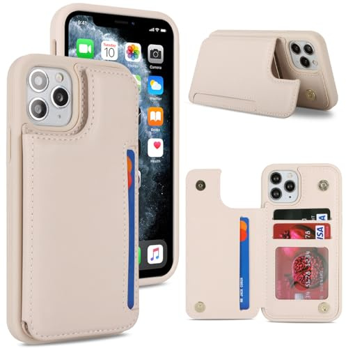 CAVOR Handyhülle Kompatibel Mit iPhone 11 Pro Hülle,Flip Leder Geldborse Handyhülle,[4 Kartenfach][Druckknopf],Klapphülle Handyhülle Kompatibel Mit iPhone 11 Pro - Beige