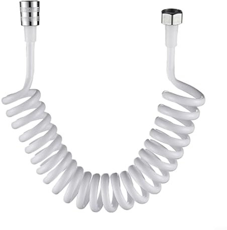Tuyau de douche flexible à ressort télescopique pour pulvérisateur, douchette à main, bidet, lavabo (5 m, blanc)