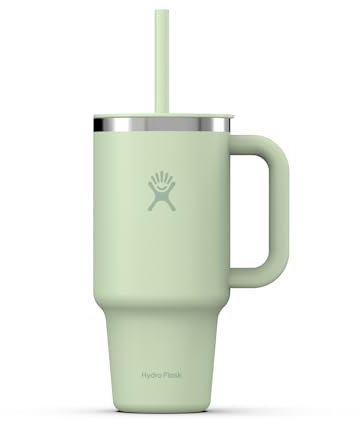 HYDRO FLASK - Travel Tumbler 946 ml (32 oz) mit verschließbarem Press-In-Strohhalmdeckel - Edelstahl - Doppelwandige Vakuumisolierung - Spritzwassergeschützter Deckel - Aloe