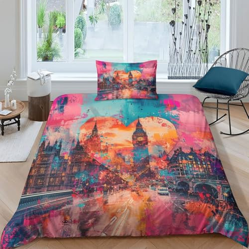 FSHAOETCO Der Big Ben in London Bettbezug Bettwäsche Set Kinderbettwäsche Reißverschluss Mit Kissenbezug Betten Set Für Jungen Und Mädchen, Kinder Single(1Tier5x200cm)