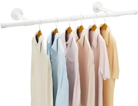 IBUYKE Perchero industrial para ropa, 94 cm, montado en la pared, barra de armario colgante que ahorra espacio, barra de ropa multiusos resistente para armario y lavandería, color blanco TYJ006W