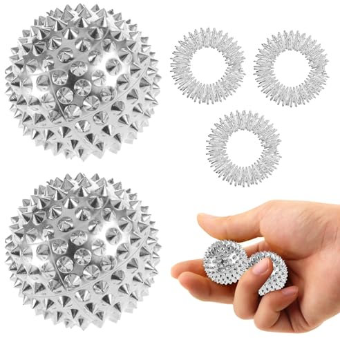 2 Stück Akupressur Ball,Akupressur Ring,Igelball Metall,Skills Panikattacken,Skills Borderline,Igelball Fußmassage,32 mm Durchmesser Skills Borderline Set Für Stress Relief Oder Massage (Sliver)