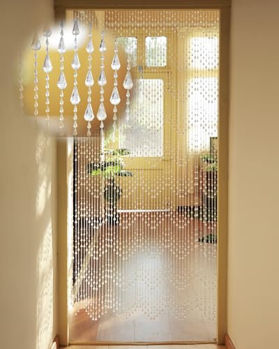 Ezcasch Transparent Perlenvorhang Balkontür 90x200cm, 60 Stränge Kunststoffperlenvorhang Perlenvorhang Türvorhang als Insektenschutz und Dekoration für Balkontür, Zimmer(Wellen Stil)