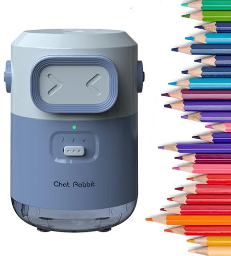 Comius Sharp Vollautomatischer Elektrischer Bleistiftspitzer, Wiederaufladbarer Auto-Stop Spitzer für 6.5-8mm Bleistifte & Buntstifte, Tragbar und Sicher für Kinder, Haus, Büro, Schule (Blau)