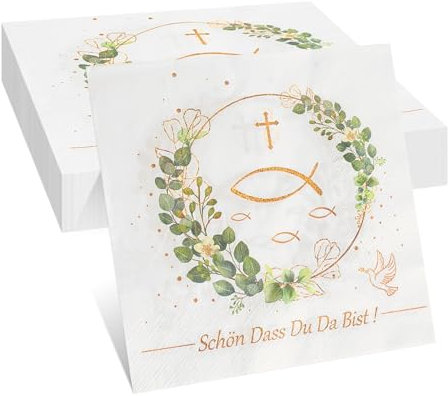 60 Stück Servietten Taufe Servietten Kommunion Grün Kommunion Deko Servietten Grün Taufe Deko für Taufe Kommunion Konfirmation und Mehr (33 x 33cm)