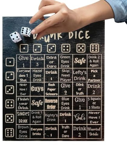 Trinkbar Würfelspiel, Erwachsene Herausforderungen Trinkspiel, Lustiges Würfeltablett Spielbrett mit 2 Würfeln für Erwachsene, Freundin, Freund, Freunde