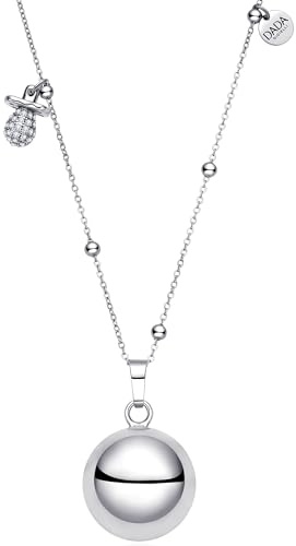 Dada Gioielli Collier Femme avec Pendentif Sphère et Charms Symboliques – Acier Inoxydable Hypoallergénique – Trèfle, Cœur, Tétine, Petit Pied 1/2 Cœurs, Arbre de Vie, Ourson