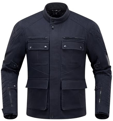 IRON JIA'S Chaqueta Moto Hombre Todas las Estaciones con Protección CE, Forro Extraíble Equipo de Protección para Motociclistas Casual Vintage Negro M
