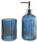 2 Piece Blue Ribbed Glass Bathroom Sink Accessories Set Liquid Soap Lotion Dispenser Tumbler/Toothbrush Holder Cup