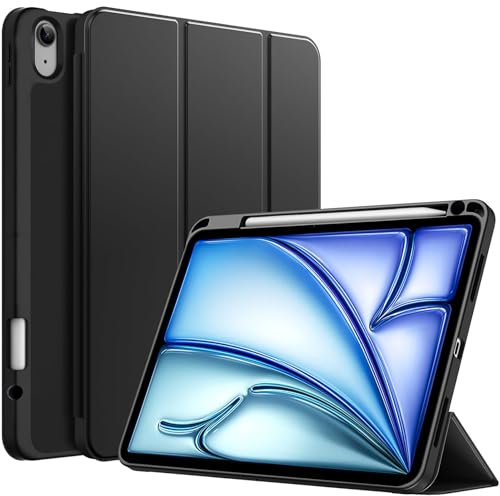 A-BEAUTY Funda Compatible con iPad Air 11 Pulgadas M3/M2 (2025/2024), iPad Air 5/4 (10,9, 2022/2020) con Portalápiz, Carcasa Antichoque, Soporte Trifold, Auto-Reposo/Activación, Negro