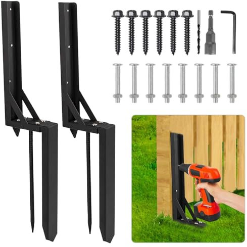 Fence Post Repair Kit, 2Pack Heavy Duty Metal Fence Post Repair Stakes, Bolt Down Fence Post Spikes Fence Support Bracket for Repairing or Reinforcing Wooden Pergola Fence Posts