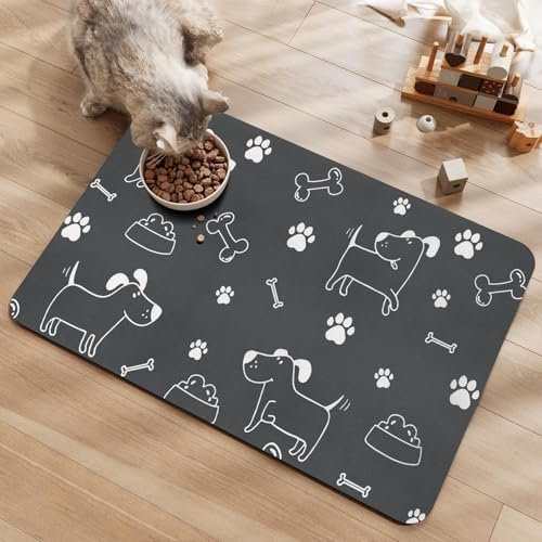 APOMOONS 2 pièces Tapis pour gamelle Tapis pour gamelle Chien, Tapis antidérapant pour Nourriture Chien Chat, Tapis pour gamelle Absorbant à séchage Rapide pour Animaux domestiques (29 × 49 cm)