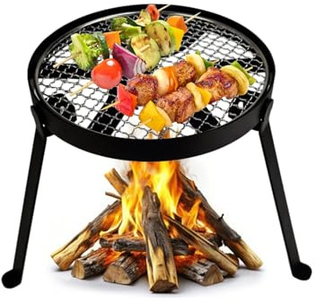 YBTMG Heavy Duty Camping Tripod Stand, Cast Iron Fire Pit Stand with 304 Stainless Steel Grill for Dutch Oven Tripod