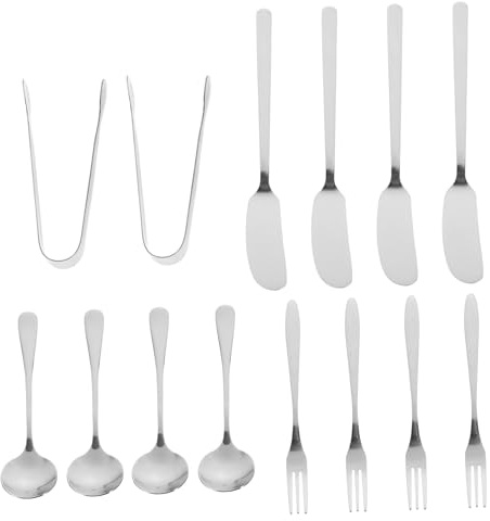 BEBEMOKO Posate Da Cucina in Acciaio Resistente Cucchiaini Lunghi Forchette e Coltelli Per Spalmare Formaggio e Burro Cucchiai Dessert Per Caffè e Dolci Utensili Resistenti e Facili Da Puli