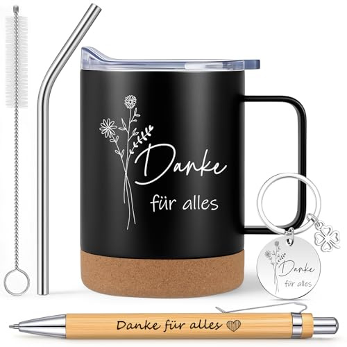 Yaryang Dankeschön Geschenke für Kollegen Thermobecher, Danke für Alles | Kaffeetasse, Schlüsselanhänger, Kugelschreiber mit Spruch Danke, Abschiedsgeschenk für Erzieher, Kollegen, Lehrer