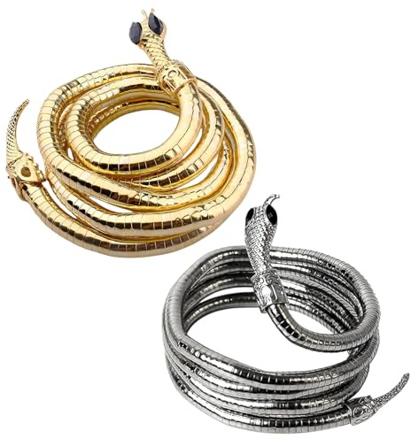 BrKern 2 Stück Schlangenkette Gold & Silber - Elegante Schmuck Geschenk Idee für Karneval, Halloween & Party