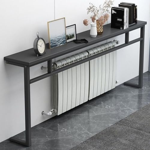 Estante para Radiador Sin Taladrar, Mesa de Almacenamiento Grande con Estructura Metálica, Cubre Radiadores y Detrás Del Sofá Cama, Carga Máxima 30 Kg para Sala y Cocina(Black,160x20x90cm/63x8x36in)