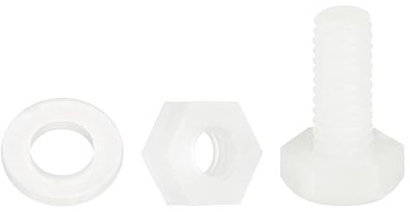 QUARKZMAN 150Pcs/50 Ensembles Boulons Hexagonaux Nylon M4x10mm Blanc | Vis À Tête Hexagonale Plastique Filetées Complètes Et Écrous Avec Rondelles Plates Pour Accessoiress