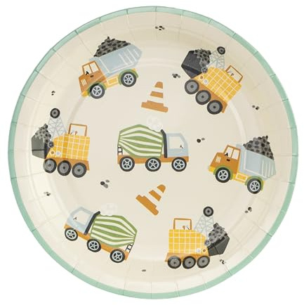 HIKIhooray Pappteller Baustelle 6 Stk. – Teller Baufahrzeuge 18 x 18 cm – Partygeschirr Kindergeburtstag Bagger & Baustellen Deko