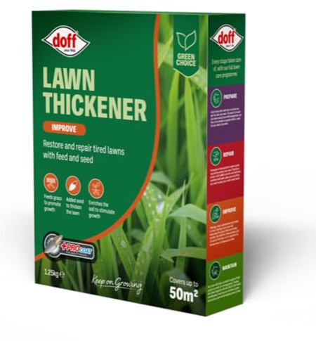 Doff Lawn Thickener 1.25kg | Feed & Seed Blend for Thicker, Greener Lawns | Restores Damaged & Patchy Grass | Covers Up to 50m² | Enriched Soil Formula | Green Choice