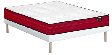Vente-unique - Matratze und Bettgestell mit Lattenrost und Stoffbezug 2 Jubia - Polyester - weiß