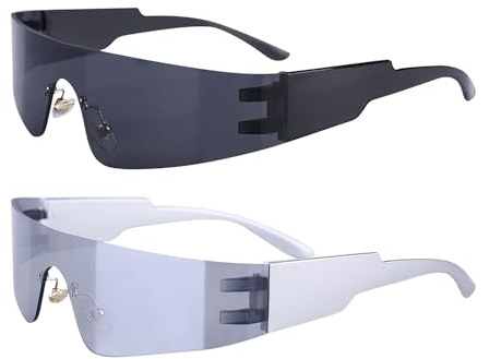 Schnelle Brille, 2 Stück Futuristische Sonnenbrille Rave Brille Futuristische Verspiegelte Sonnenbrille Funbrille Space Alien Cosplay Kostüm Zubehör für Party Outdooraktivitäten Radfahren Laufen