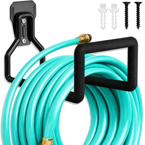 Garden Hose Holder Wall Mounted, Heavy Duty Iron Hose Hanger | Holds Up to 150 ft of Hosepipe, Space-Saving Outdoor Storage, for Gardens, Sheds, Garages and Wooden Fences