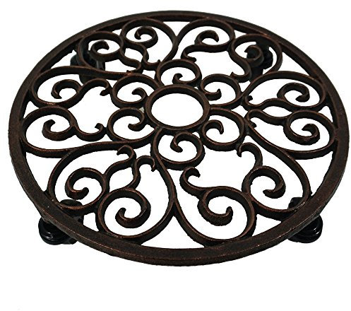 Comfy Hour Cast Iron Heavy Duty Super Strong Industrial Strength Wheel Plant Stand Trolley, Black