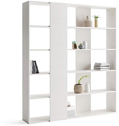 Mobili Fiver, Libreria Moderna Rachele, Bianco Frassino, Libreria da Muro o Divisoria per Soggiorno, Ufficio, Made in Italy