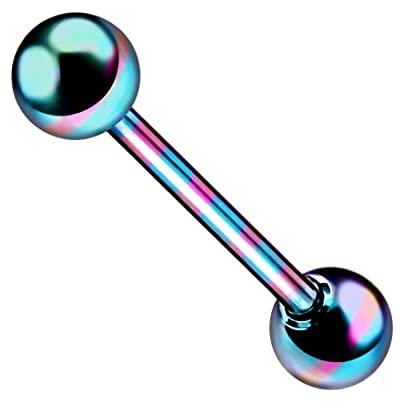 Monster Piercing Bande Rose sur Rainbow anodis? Calibre 14-16MM Longueur 316L Stright Acier Chirurgical Barbell Langue Barre Piercing