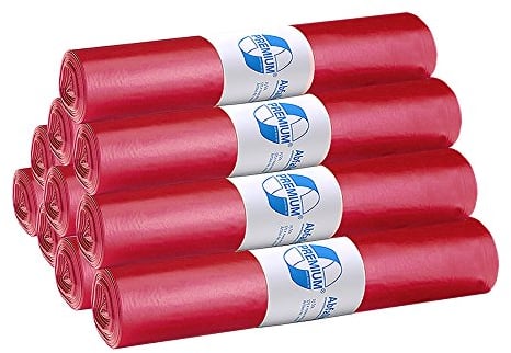 Set of 10 DEISS 11021 – Premium Type 60 – 120 Litre Waste Bags Red 25 Units per roll/Recycling LDPE/Emil DEISS Type 60/Bin Bags/