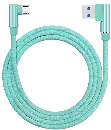 Distinct Cordon de Charge Micro USB de 2m Câble de données tressé avec Un coude à 90 degrés pour Samsung Galaxy S7 S6, LG, Nexus, Nokia, PS4 et Plus (Vert)