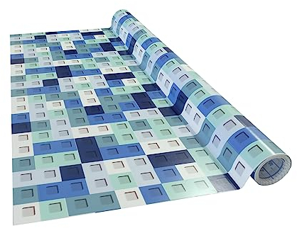 Venilia Klebefolie | Brick Bausteine Retro Blau-Grau | 45 cm x 2 m, Stärke 95μ | selbstklebende Möbel-Folie, Dekofolie, Tapete, Küchenfolie | PVC ohne Phthalate | Made in EU