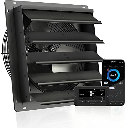 AC Infinity AIRLIFT T16, Shutter Exhaust Fan 16-inch with Temperature Humidity Controller – Wall Mount Ventilation and Cooling with WiFi Integrated App Control for Sheds, Attics, Workshops