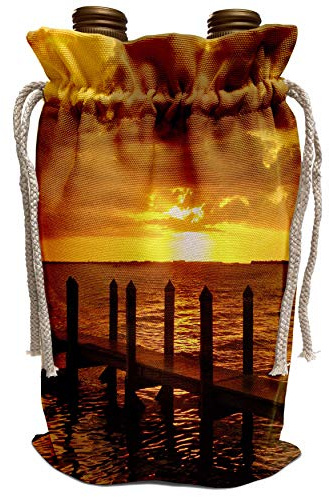 3dRose Golden Pine Island Florida Sunset Wine Bag