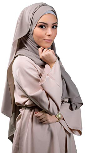 Lamis Hijab - Hijab Chiffon, blickdicht, Maxi-Format, 200 x 70 cm, für muslimische Frauen, verschleiert, taupe, One size