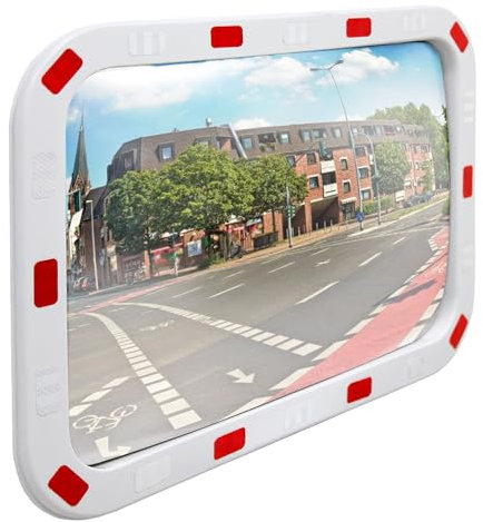 ECD Germany Verkehrsspiegel rechteckig 40x60 cm Reflektoren weiß-rot und Halterung, ABS-Kunststoff, wetterfest, unzerbrechlich, Sicherheitsspiegel Überwachungsspiegel Beobachtungsspiegel Konvexspiegel