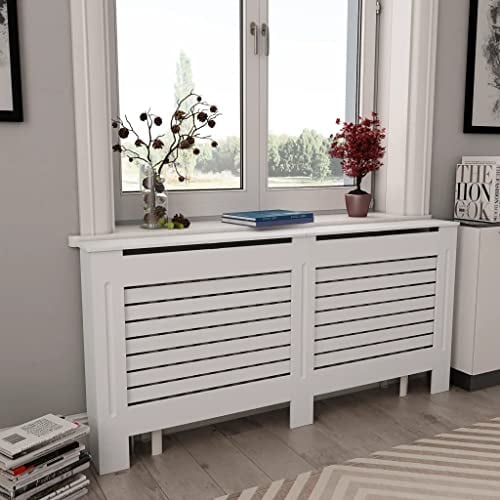 vidaXL 2x Heizkörperverkleidung mit 7 horizontalen Scheiben Heizungsverkleidung Heizkörperabdeckung Heizung Abdeckung Heizkörper Weiß 172x19x81,5cm MDF