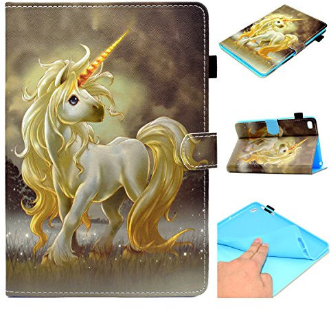 Succtop Coque iPad Mini 7.9 Pouce Cuir PU Etui iPad Mini 5/Mini 4/Mini 3/Mini 2/Mini Housse Intelligent Fonction de Veille/Réveil Auto Portefeuille Porte-Stylo Flip Coque pour iPad Mini Licorne d'or