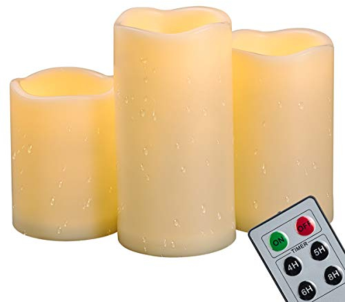 456 Outdoor Indoor Waterproof LED Pillar Candles With Remote & Timer / Large Battery Operated Flickering Flameless Plastic Fake Candles for Outside Patio Decorative Hanging Lantern Home Decor Set 3