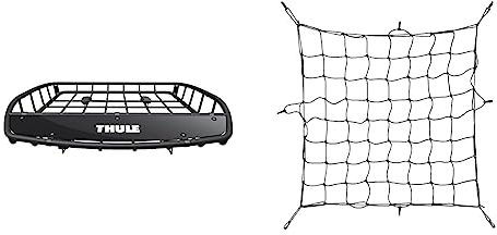 Thule 859002-Gepäckträger Dach Canyon, schwarz & 595100 Gepäcknetz Zubehör, 130 x 90 cm